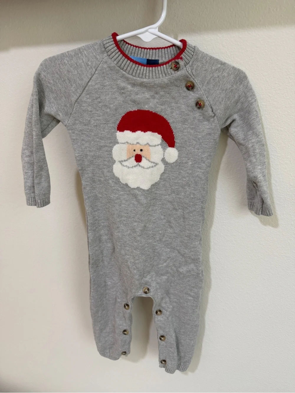 Good Lad Gray and Red Santa Knit Onesie